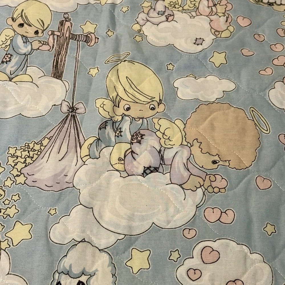 Vintage Precious Moments Baby Crib Blanket 45x32" Comforter Quilt Angels - Picture 7 of 10